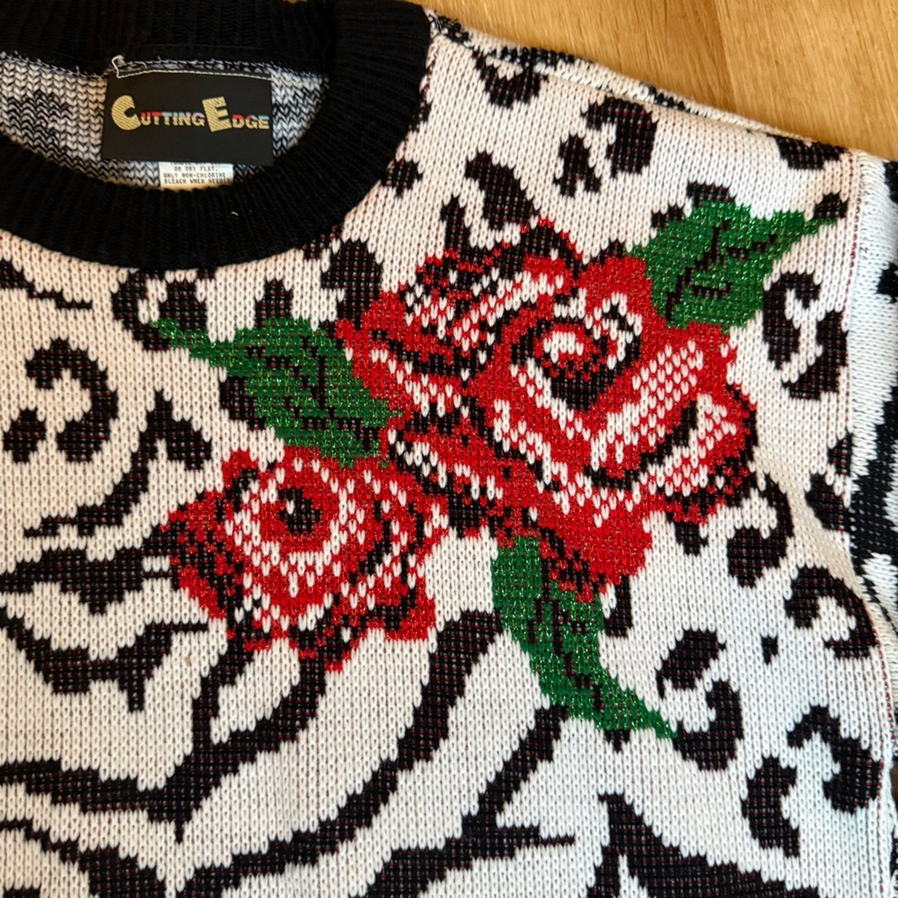 Vintage Animal Print Floral Sweater - Picture 3 of 6